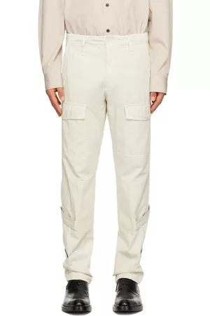 DRIES VAN NOTEN Men Cargo Pants - Off-White Velcro Tab Cargo Pants