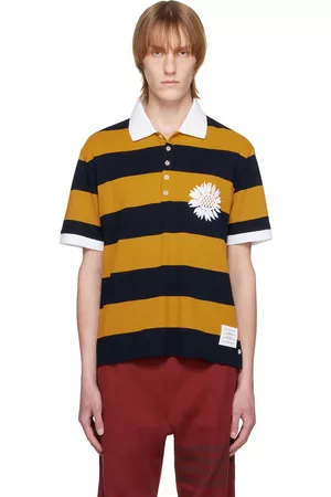 Thom Browne Men Polo T-Shirts - Navy & Yellow Flower Rugby Polo