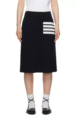 Thom Browne Women Midi Skirts - Navy 4-Bar Midi Skirt