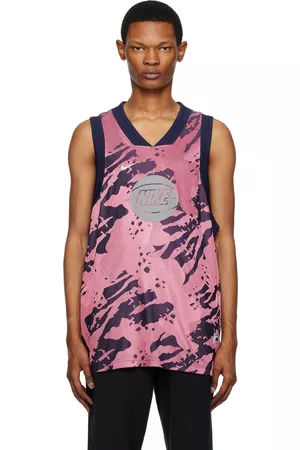 Nike Men Tank Tops - Navy & Pink Embroidered Tank Top