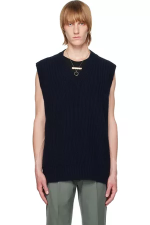 Maison Margiela Men Tank Tops - Navy V-Neck Vest