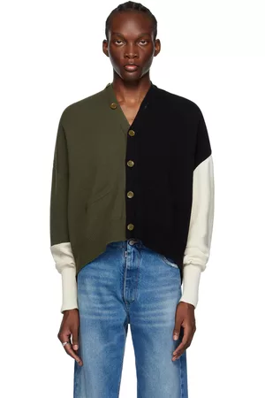 Maison Margiela Men Sweatshirts - Khaki & Black Paneled Cardigan