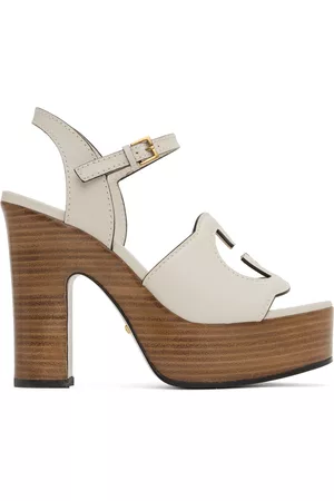 Gucci Women Heeled Sandals - Off-White Interlocking G Heeled Sandals