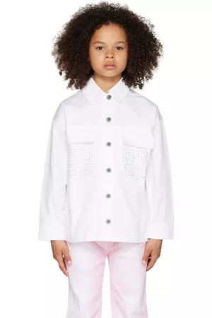 Givenchy Denim Jackets - Kids White Crystal-Cut Denim Jacket