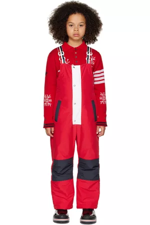 Thom Browne Dungarees - Kids Red & Navy Fun-Mix Down Ski Overalls