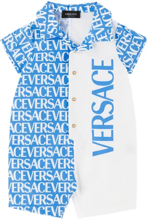 VERSACE Baby Rompers - Baby Blue & White Allover Romper