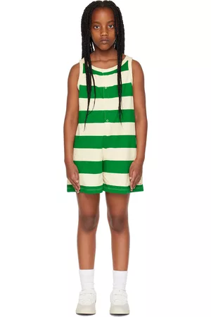 Tiny Cottons Jumpsuits - Kids Off-White & Green Stripes Jumpsuit