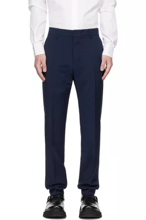 Ami Men Formal Pants - Navy Cigarette Fit Trousers
