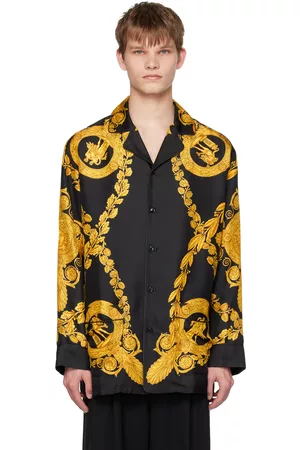 VERSACE Men Pajamas - Black Maschera Baroque Pyjama Shirt