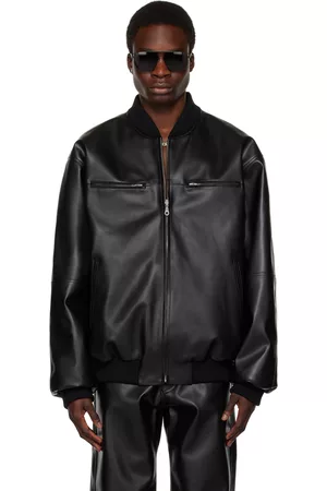 LU’U DAN Men Leather Jackets - Black Reversible Faux-Leather Bomber Jacket