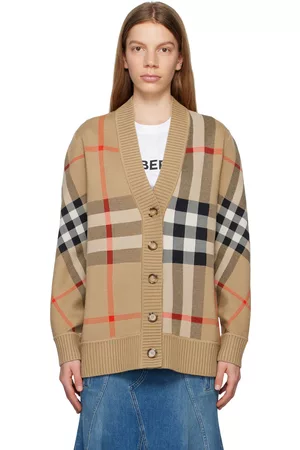 Burberry Women Sweatshirts - Beige Check Cardigan