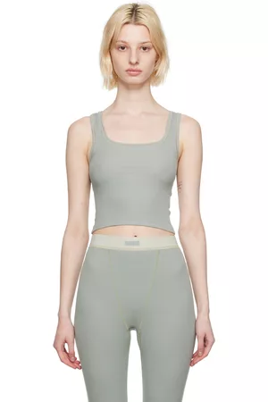 SKIMS Women Tank Tops - Green Cotton Rib Crop Tank Top