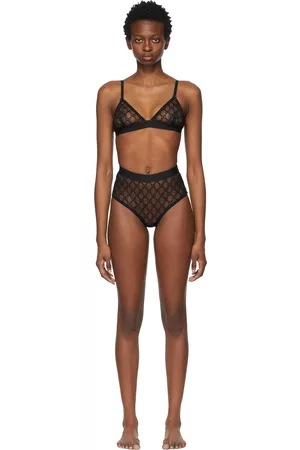 Gucci Gg Logo Sheer-lace Lingerie Set, Woman Underwear Black Xs