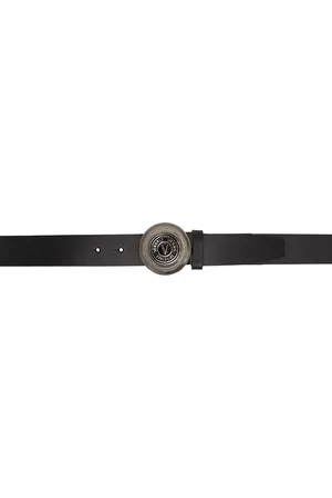 VERSACE Men Belts - Black & Silver 'V' Emblem Belt
