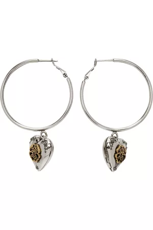 Alexander McQueen Women Earrings - Silver Heart Locket Hoop Earrings