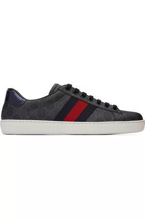 Gucci Men Canvas Sneakers - Black GG Ace Sneakers