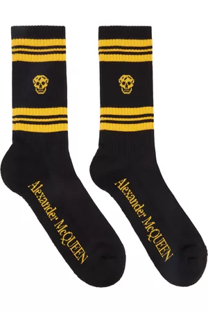 Alexander McQueen Men Sports Equipment - Black & Yellow Skull Sport Socks
