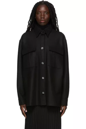 Maison Margiela Women Lightweight Coats - Black Felt Wool Light Coat
