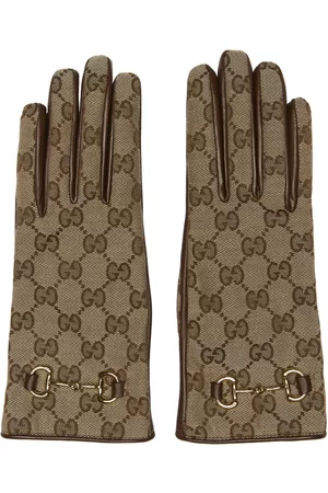 Gucci Women Gloves - Beige & Brown Canvas GG Gloves