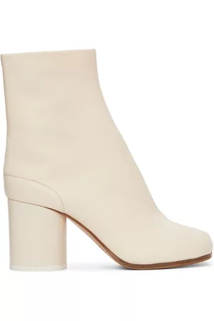 Maison Margiela Women Heeled Boots - White Vintage Mid Heel Tabi Boots