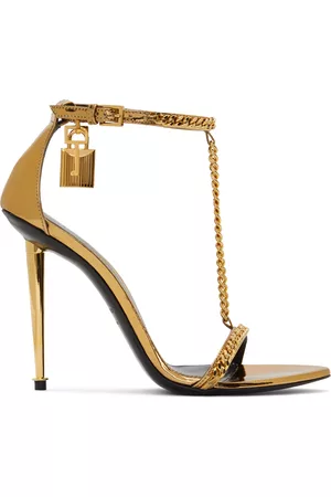 Tom Ford Women Heeled Sandals - Gold Mirror Padlock Pointy Heeled Sandals