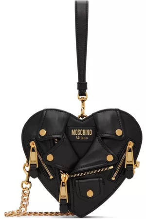 Moschino Women Shoulder Bags - Black Small Heart Biker Bag