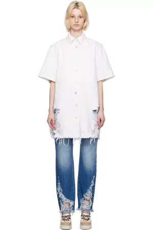 Stella McCartney Women Denim Shirts - Off-White Distressed Denim Shirt