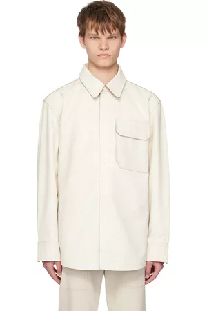 Helmut Lang Men Leather Jackets - White Cargo Leather Jacket