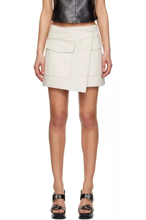 Helmut Lang Women Trench Coats - Off-White Trench Wrap Leather Miniskirt