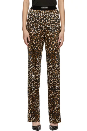 Tom Ford Women Sweats - Black & Beige Leopard Silk Satin Lounge Pants