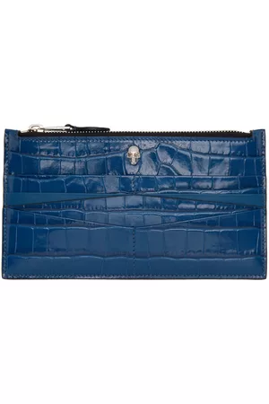 Alexander McQueen Women Wallets - Blue Croc Flat Zip Wallet