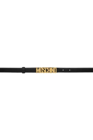 Moschino Women Belts - Black Narrow Logo Belt