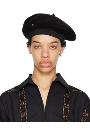 Marine Serre Women Hats - Black Embroidered Beret
