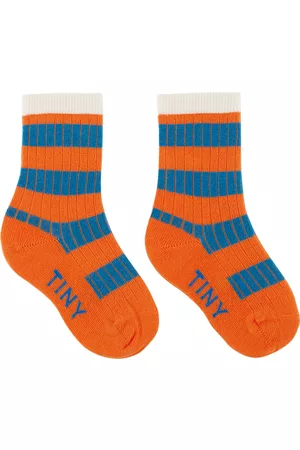 Tiny Cottons Accessories - Kids Orange & Blue Big Stripes Socks