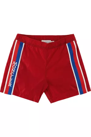 Moncler Boys Swim Shorts - Kids Red Striped Swim Shorts