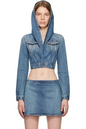 Alaïa Women Denim Jackets - Blue Hooded Denim Jacket