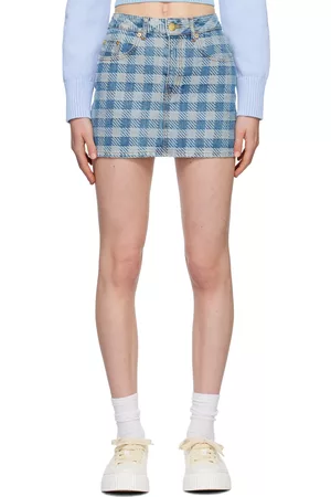 Ami Women Mini Skirts - Blue Gingham Denim Miniskirt