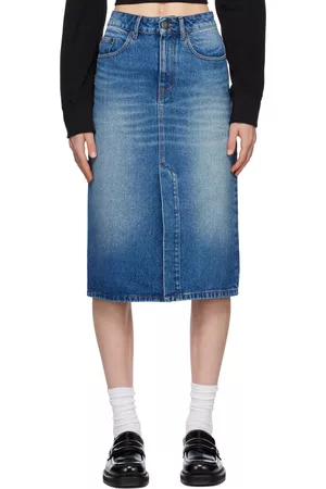 Ami Women Pencil Denim Skirts - Blue Pencil Denim Midi Skirt