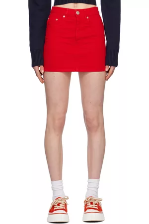 Ami Women Mini Skirts - Red Five-Pocket Denim Miniskirt