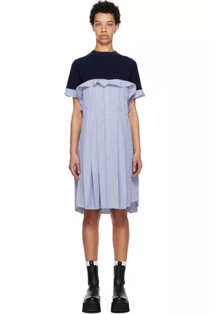 SACAI Women Midi Dresses - Blue Paneled Midi Dress