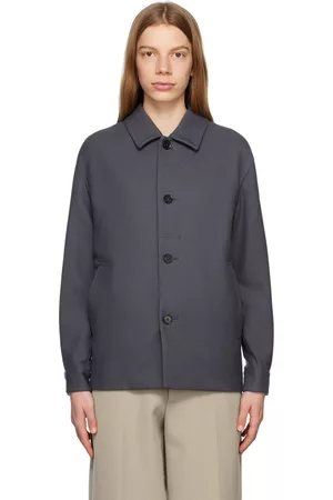 Z Zegna Women Twill Jackets - Gray Spread Collar Jacket