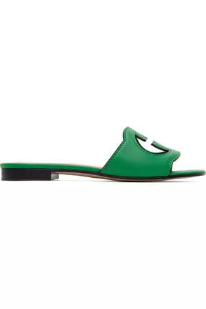Gucci Women Leather Sandals - Green Interlocking G Cutout Sandals
