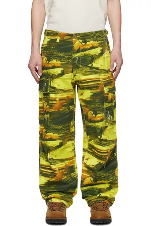 ERL Men Cargo Pants - Green Embroidered Cargo Pants