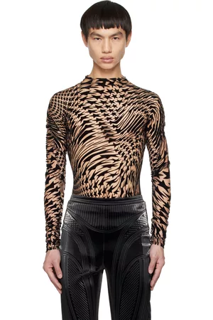 MUGLER Men Turtleneck Sweaters - Tan & Black Star Turtleneck