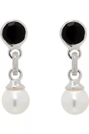 Veert Men Earrings - SSENSE Exclusive White Gold Onyx & Pearl Earrings