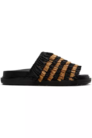 Marni Women Flat Sandals - Black & Beige Fringe Sandals