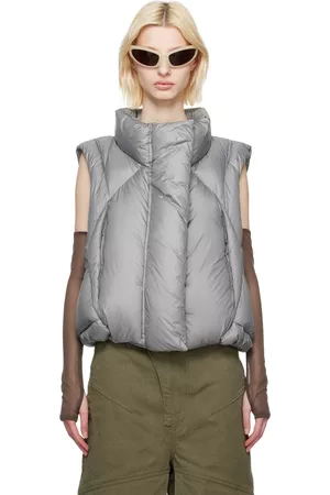 Entire Studios Women Vests - SSENSE Exclusive Gray Grid Down Vest