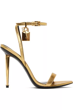 Tom Ford Women Heeled Sandals - Gold Padlock Pointy Naked Heeled Sandals