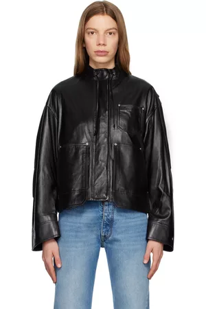 Helmut Lang Women Leather Jackets - Black Patch Pocket Leather Jacket
