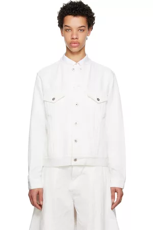 Comme des Garçons Women Twill Jackets - White Collarless Jacket